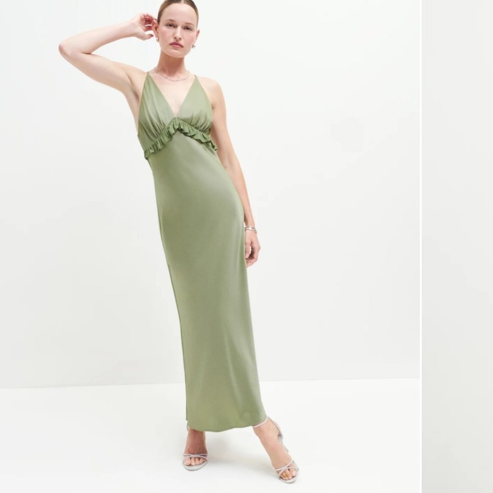 🥳BIG SALE🥳Reformation Madrigal Satin Dress in Artichoke